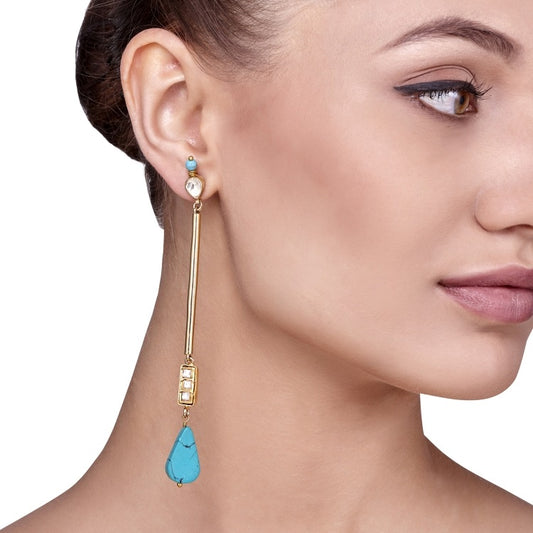 Long Kundan Turquoise Drop Earring
