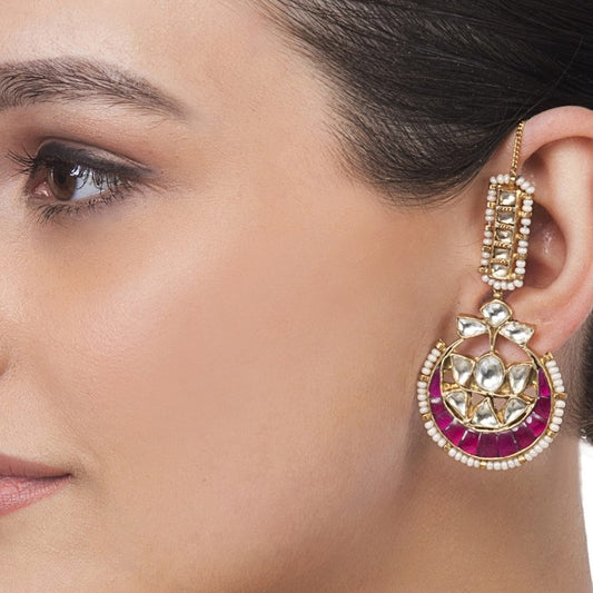 Kundan Crescent Stud Earring