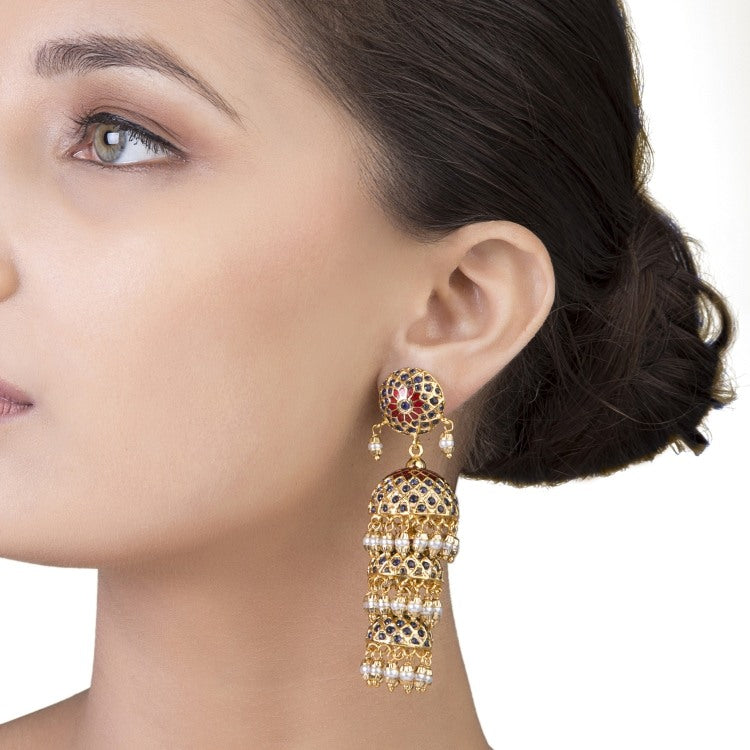 GREEN ONYX PEARL JHUMKI EARRINGS