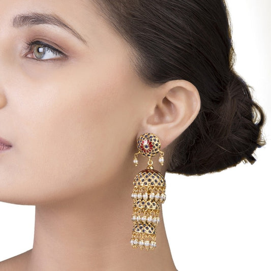 GREEN ONYX PEARL JHUMKI EARRINGS