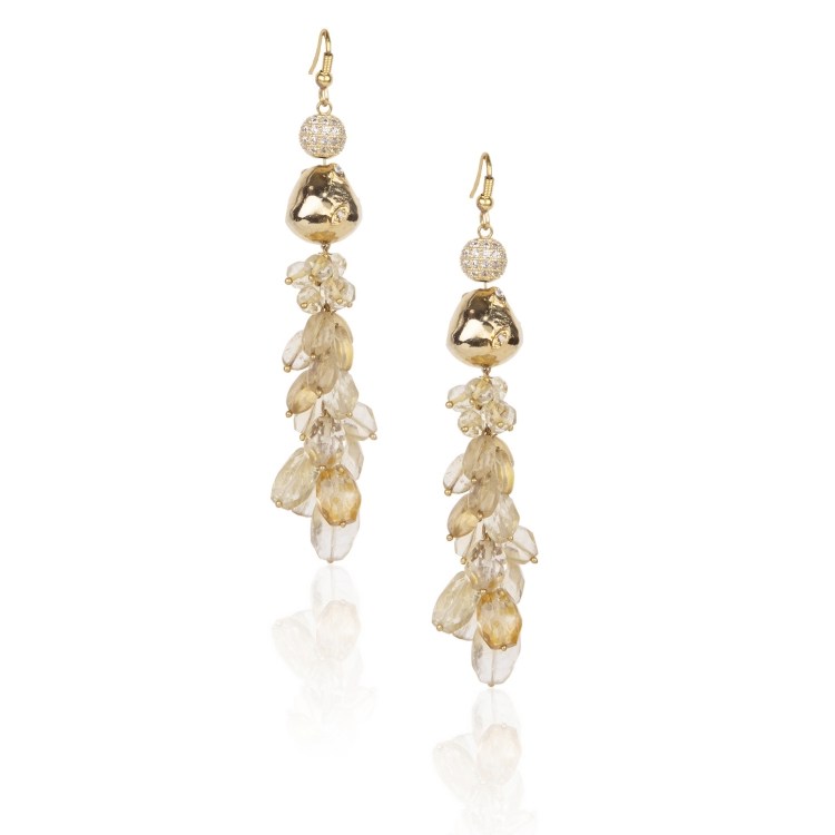 CITRINE GOLDEN BALL LONG EARRING