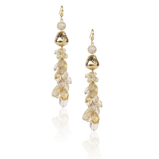 CITRINE GOLDEN BALL LONG EARRING