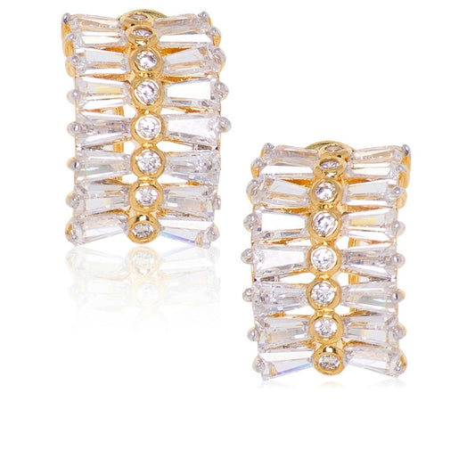 STUDDED BAGUETTE HUGGIE EARRINGS