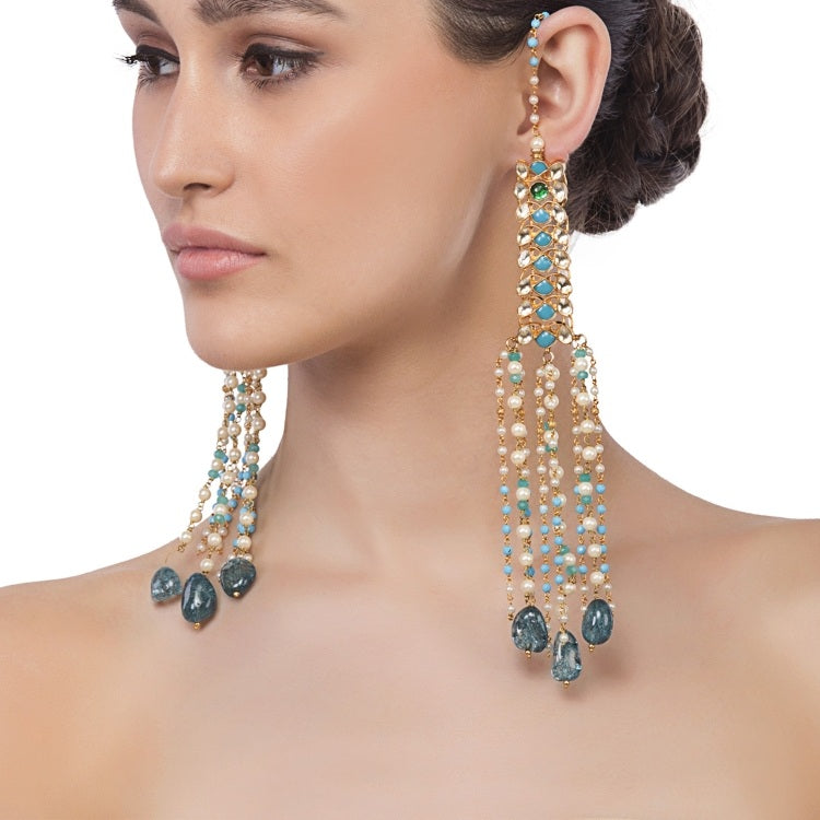 Kundan Turquoise Tassel Earring