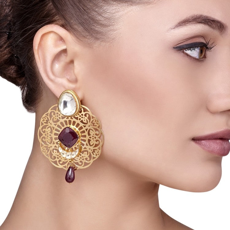 Kundan Ruby Flower Earring