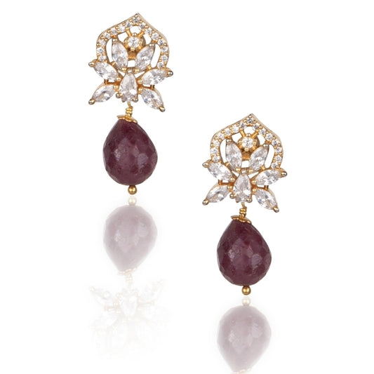 STUDDEN ZIRCON RUBY DROP EARRING