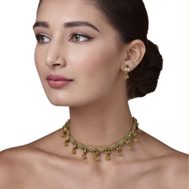 KUNDAN PERIDOT TEAR DROP SET