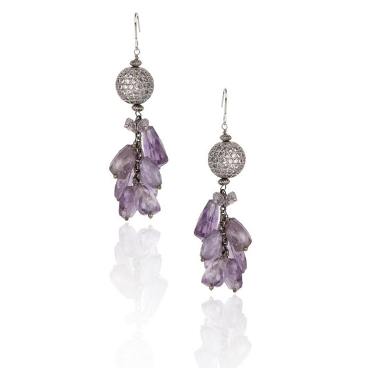 STUDDED ZIRCON AMETHYST EARRING