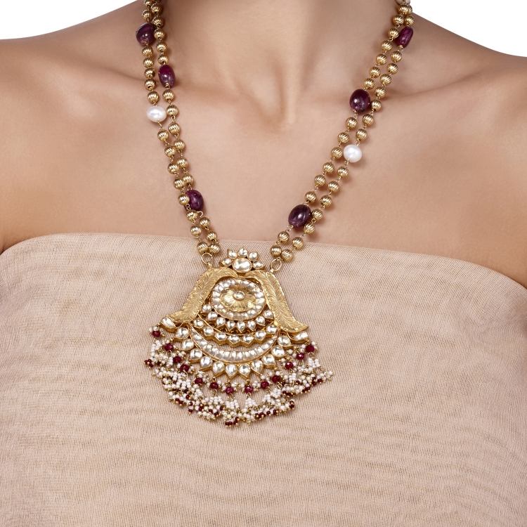 KUNDAN RUBY FAN SET