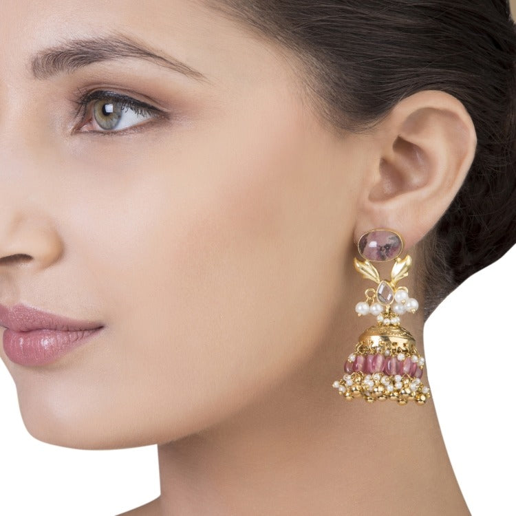 TOURMALE PEARL JHUMKI EARRINGS