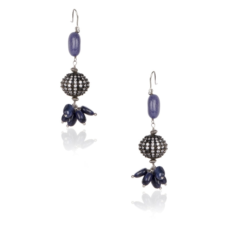STUDDEN ZIRCON IOLITE DROP EARRING