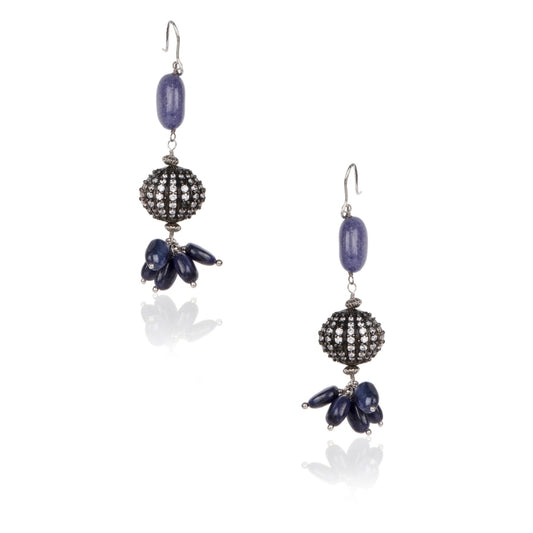 STUDDEN ZIRCON IOLITE DROP EARRING