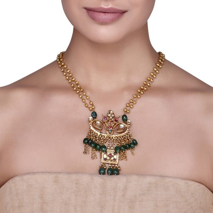 KUNDAN GREEN GHUNGROO NECKLACE