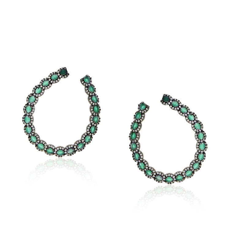 GREEN ONYX WHITE CHAND EARRINGS