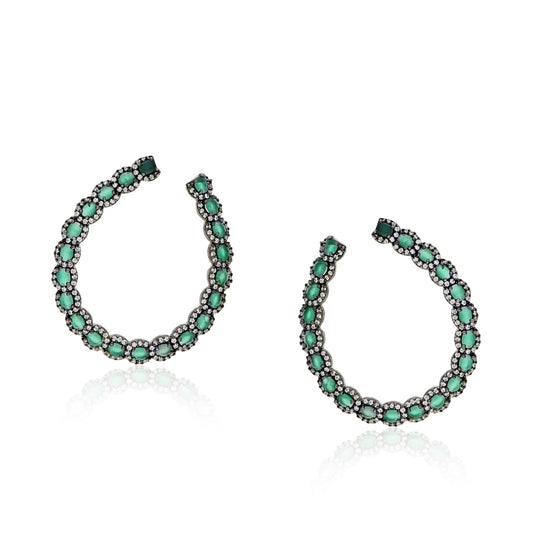 GREEN ONYX WHITE CHAND EARRINGS