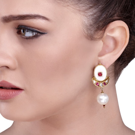 KUNDAN PEARL OVAL DROP EARRING