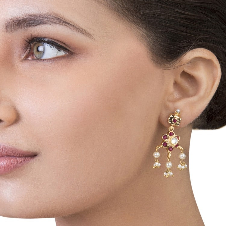 RUBY PEARL DROP EARRINGS