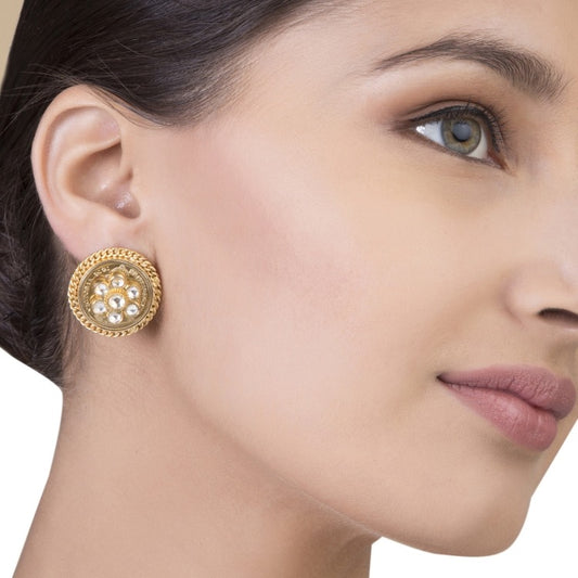 KUNDAN GOLD ROUND EARRING