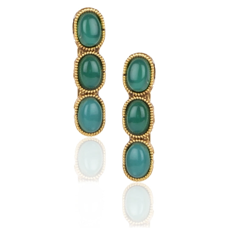 STUDDED GREEN ONYX OVAL EARRINGS