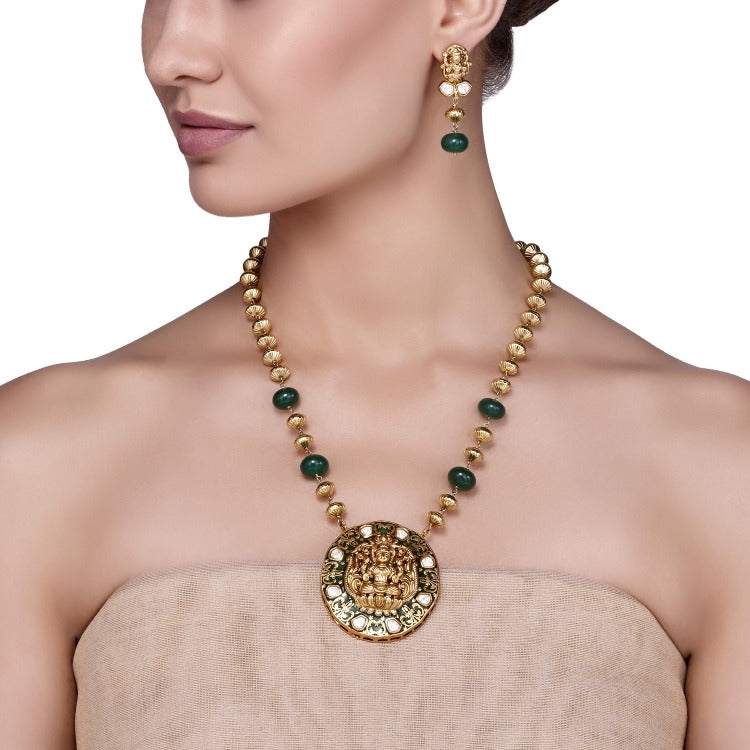 KUNDAN GREEN ONYX LAKSHMI SET