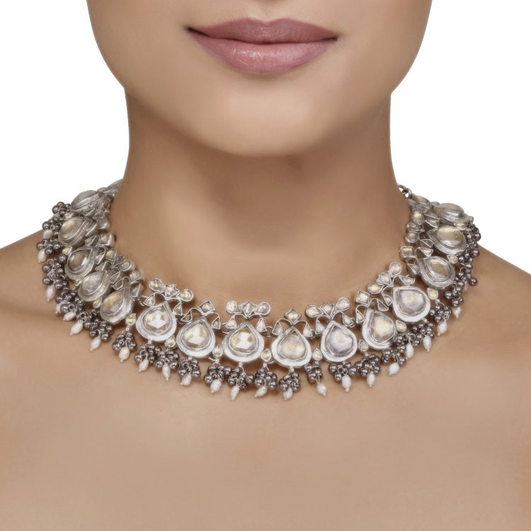 Silver Kundan Ghungroo Necklace