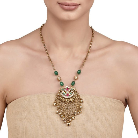 KUNDAN GREEN ONYX GHUNGROO NECKLACE