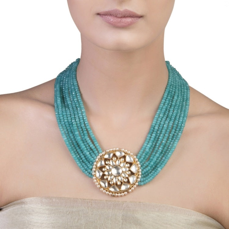 KUNDAN BLUE TOPAZ ROUND NECKLACE