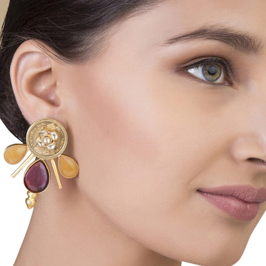 KUNDAN CITRINE FAN EARRINGS