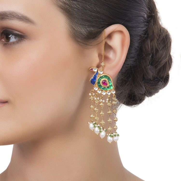 KUNDAN PEACOCK TASSEL EARRING