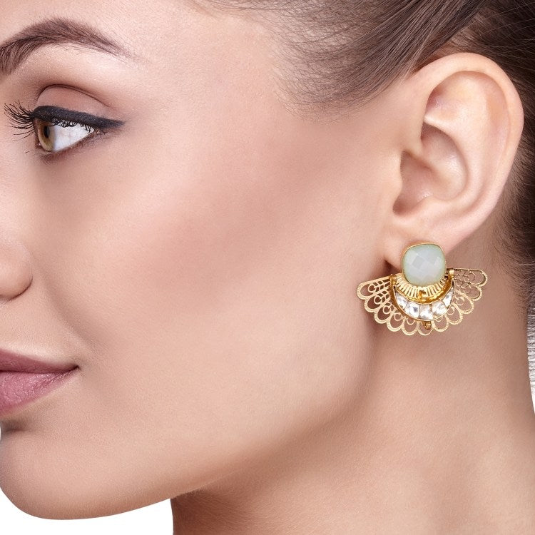 Kundan Aquamarine Golden  Wings Earring