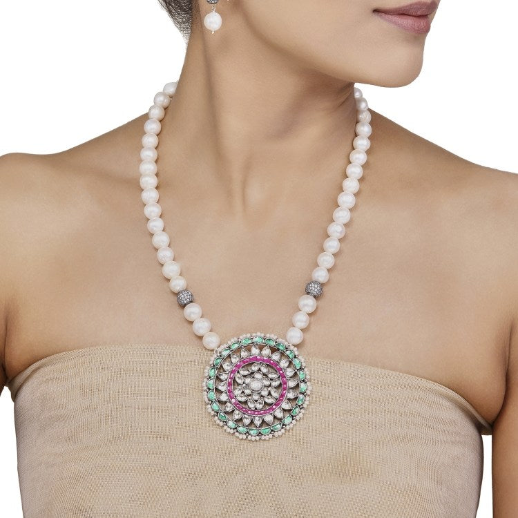 Silver Kundan Pearls Set