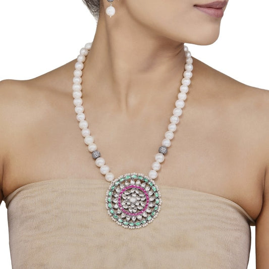 Silver Kundan Pearls Set