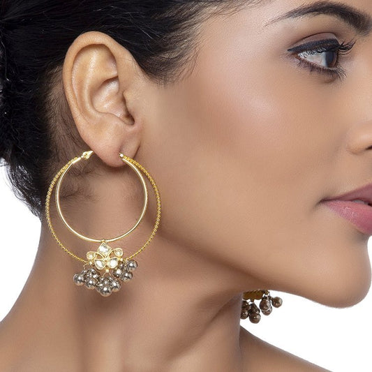 KUNDAN SILVER GHUNGROO HOOPS