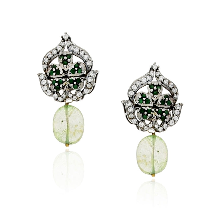 STUDDED ZIRCON PERIDOT DROP EARRINGS