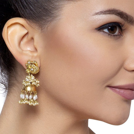 PEACOCK PEARLS GOLDEN JHUMKIS
