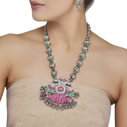 Kundan Silver Peacock Set