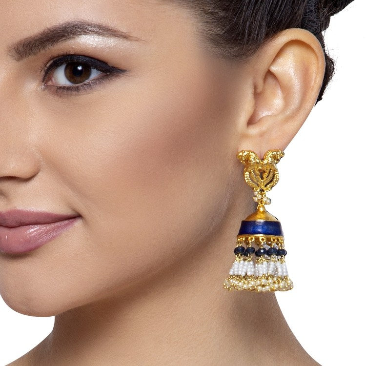PEACOCK ENAMEL BLUE JHUMKIS