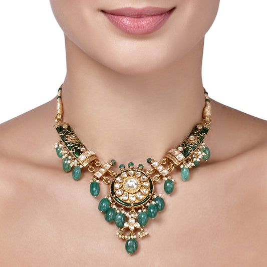 KUNDAN GREEN ONYX ROUND NECKLACE