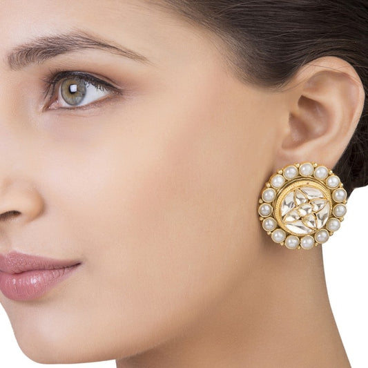 STUDDED PEARL KUNDAN ROUND EARRINGS