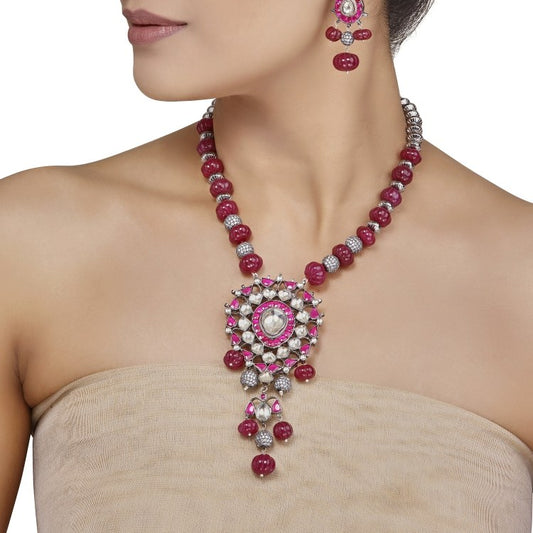 Silver Kundan Ruby Set