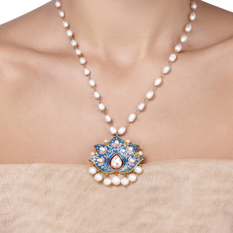 KUNDAN PEARLS ENAMEL NECKLACE