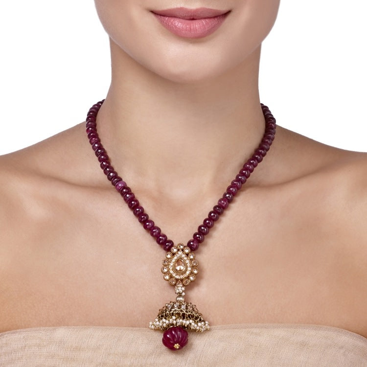 STUDDED CITRINE RUBY DROP NECKLACE