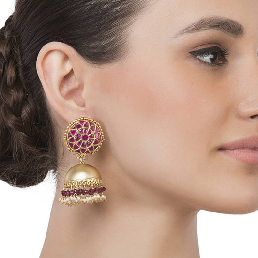 KUNDAN RUBY JHUMKI EARRING