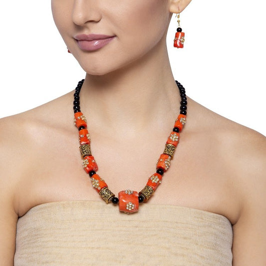 CORAL & BLACK ONYX SET