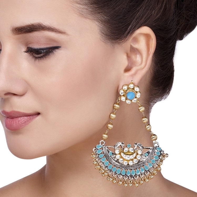 TRIBAL KUNDAN TURQUOISE  CHANDBALI