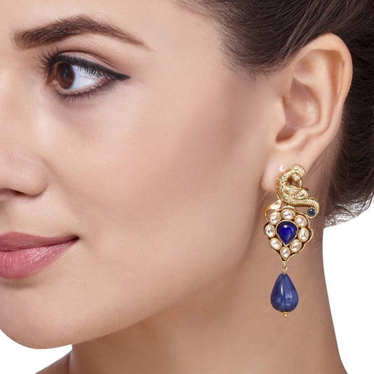 KUNDAN BLUE IOLITE PEACOCK EARRINGS