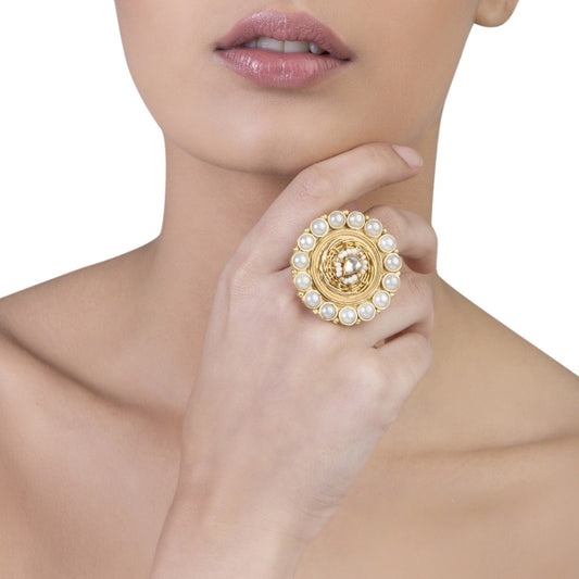 STUDDED PEARL KUNDAN ROUND RING