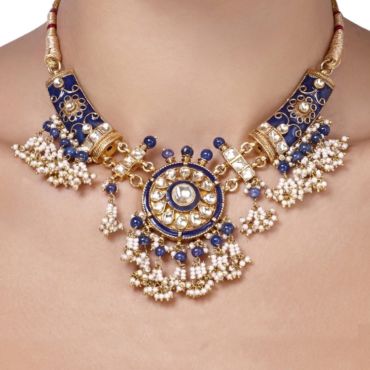 KUNDAN BLUE ROUND NECKLACE