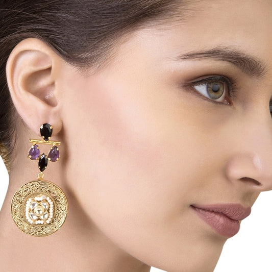 KUNDAN BLACK ONYX ROUND EARRINGS