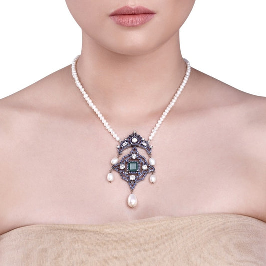 STUDDED BLUE IOLITE SQUARE NECKLACE
